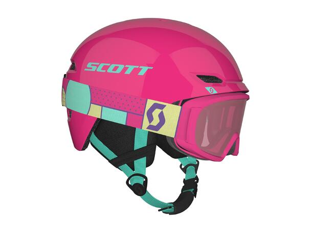 SCO Combo Hlmt Keeper 2+Goggle Jr Wit S Alpinhjelm m/ briller- Mi green/Ne pink 